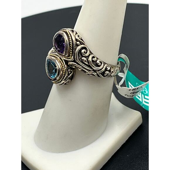 Effy Balissima Sterling Silver 18k Blue Topaz Amethyst Gemstones Bypass Ring 7.5 - Picture 6 of 15